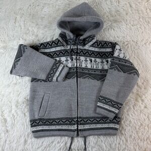 Andes Kids Alpaca Wool Blend Llama Print Fair Isle Hoodie Jacket Made in Ecuador
